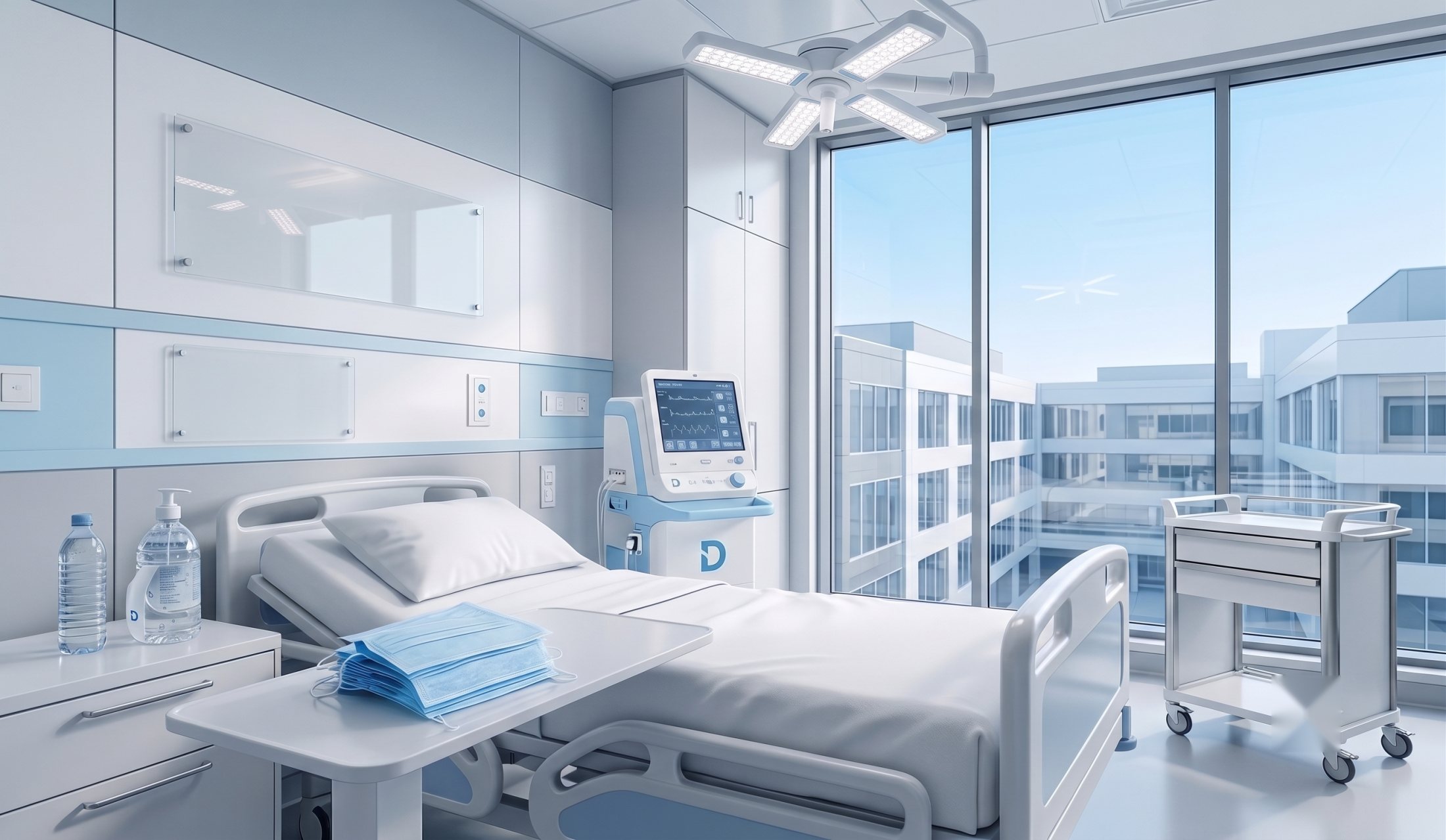 Ambiente hospitalar moderno e centro cirúrgico